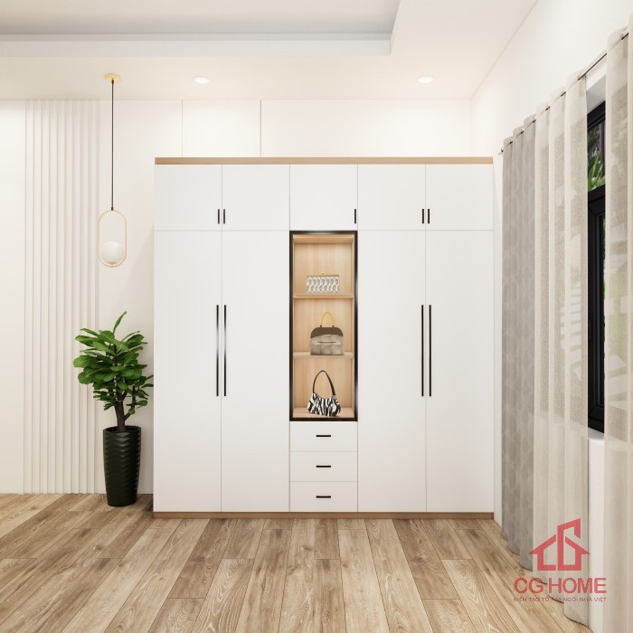 Tủ quần áo 5 buồng 2.25m cánh kính mã TAK225-02