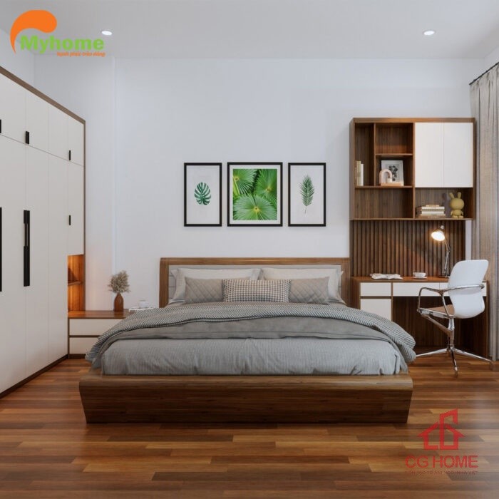 Mẫu Nội Thất Phòng Ngủ Con Gái Gỗ MDF Hiện Đại Có Bàn Học