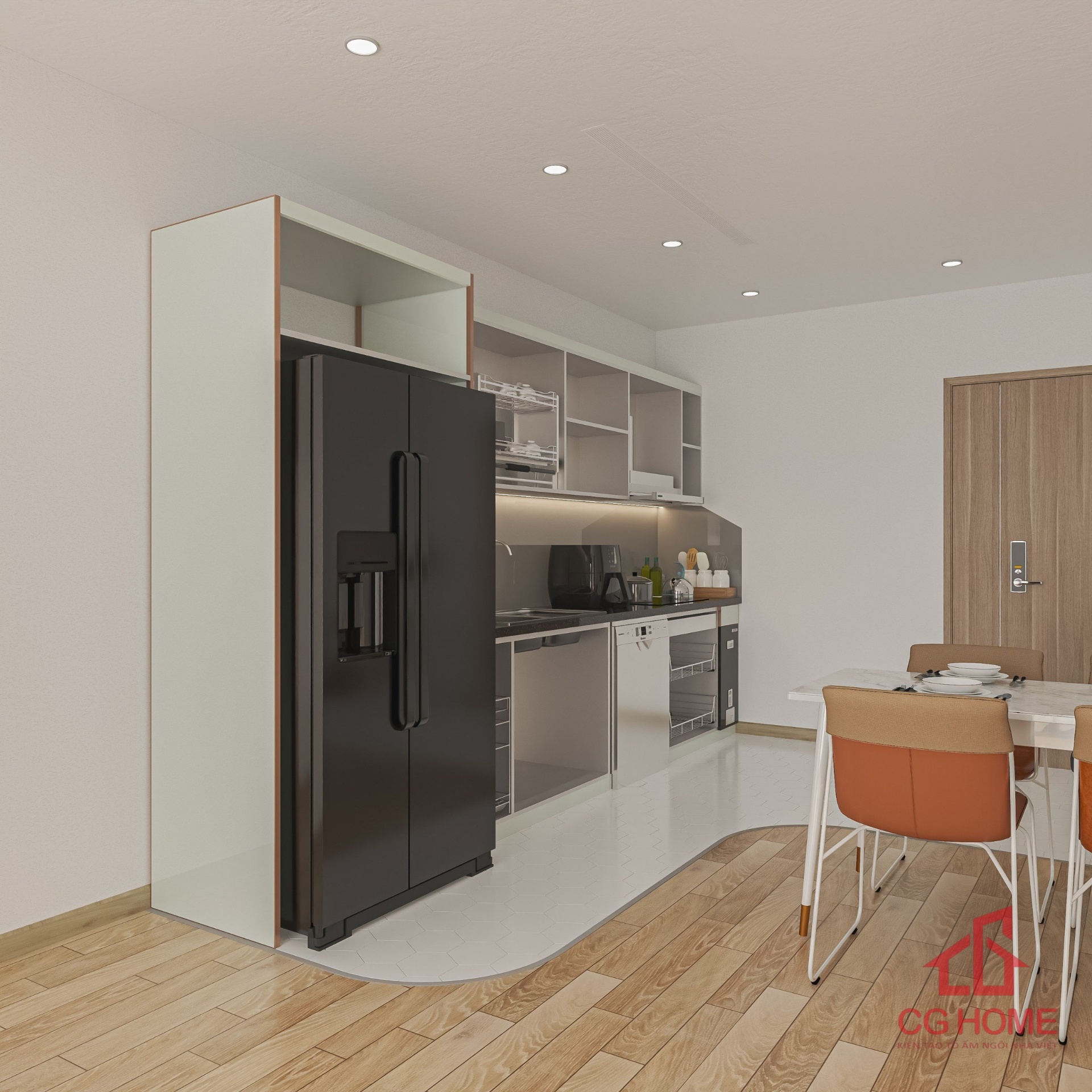 tủ bếp inox cánh kính chữ I39M