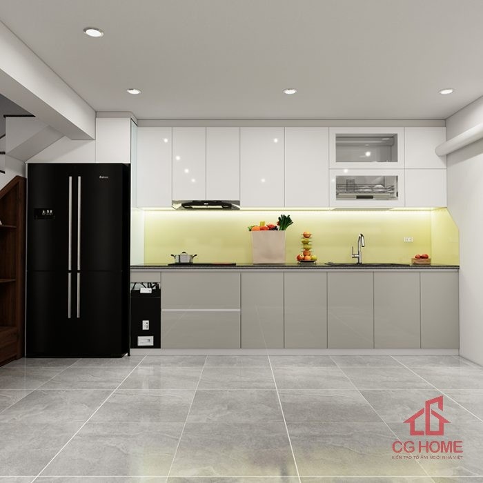 Tủ bếp inox cánh acrylic 4.2m chữ I