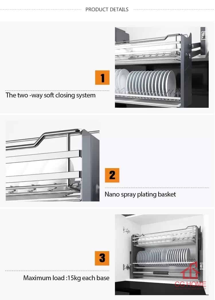 Giá bát đĩa nâng hạ Inox 304 cao cấp Taura MG016EN 2 Giá bát đĩa nâng hạ Inox 304 cao cấp Taura MG016EN 6