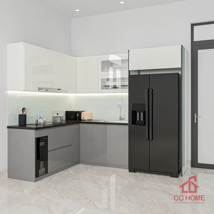 Mẫu Tủ Bếp Inox Cánh Acrylic Chữ L 2×2.7m
