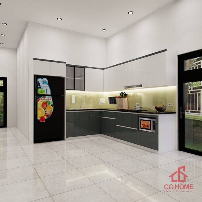 Tủ bếp inox cánh acrylic 5.6m chữ L