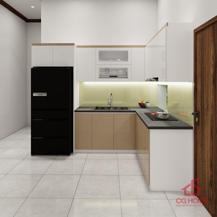 Tủ bếp inox cánh acrylic 4.8m chữ L (mẫu 2)