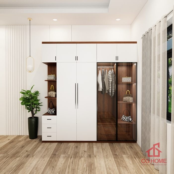 Tủ quần áo 5 buồng 2.25m cánh kính mã TAOK225-04