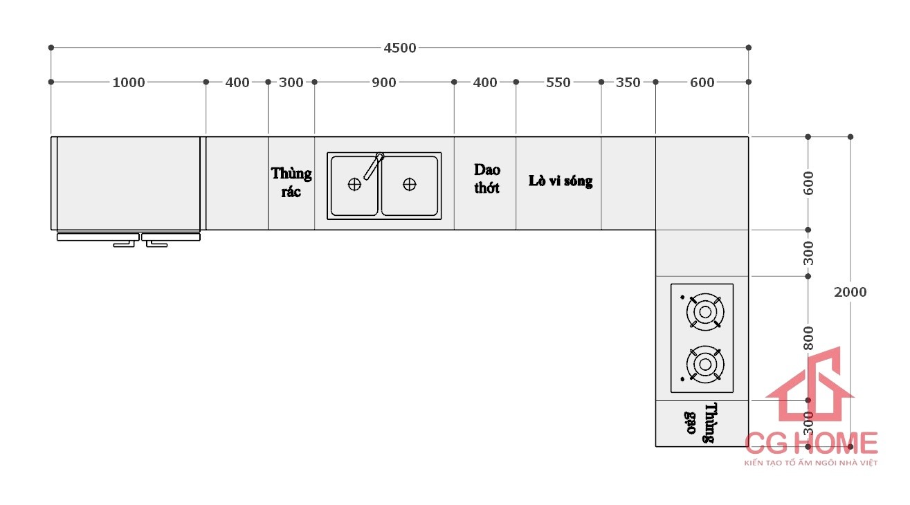 kích thước tủ bếp inox cánh kính mã IKL4520TL