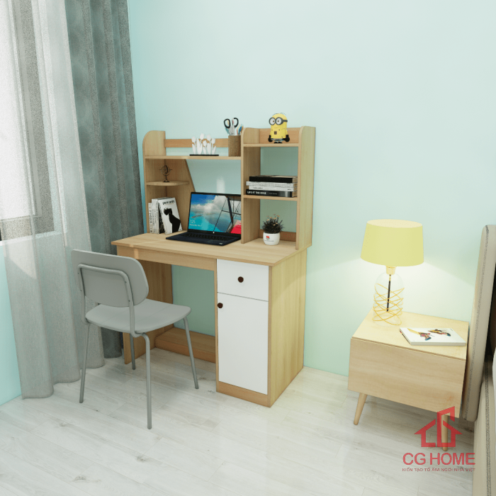 Bàn học đơn có kệ sách gỗ MDF cho bé mã GBH101