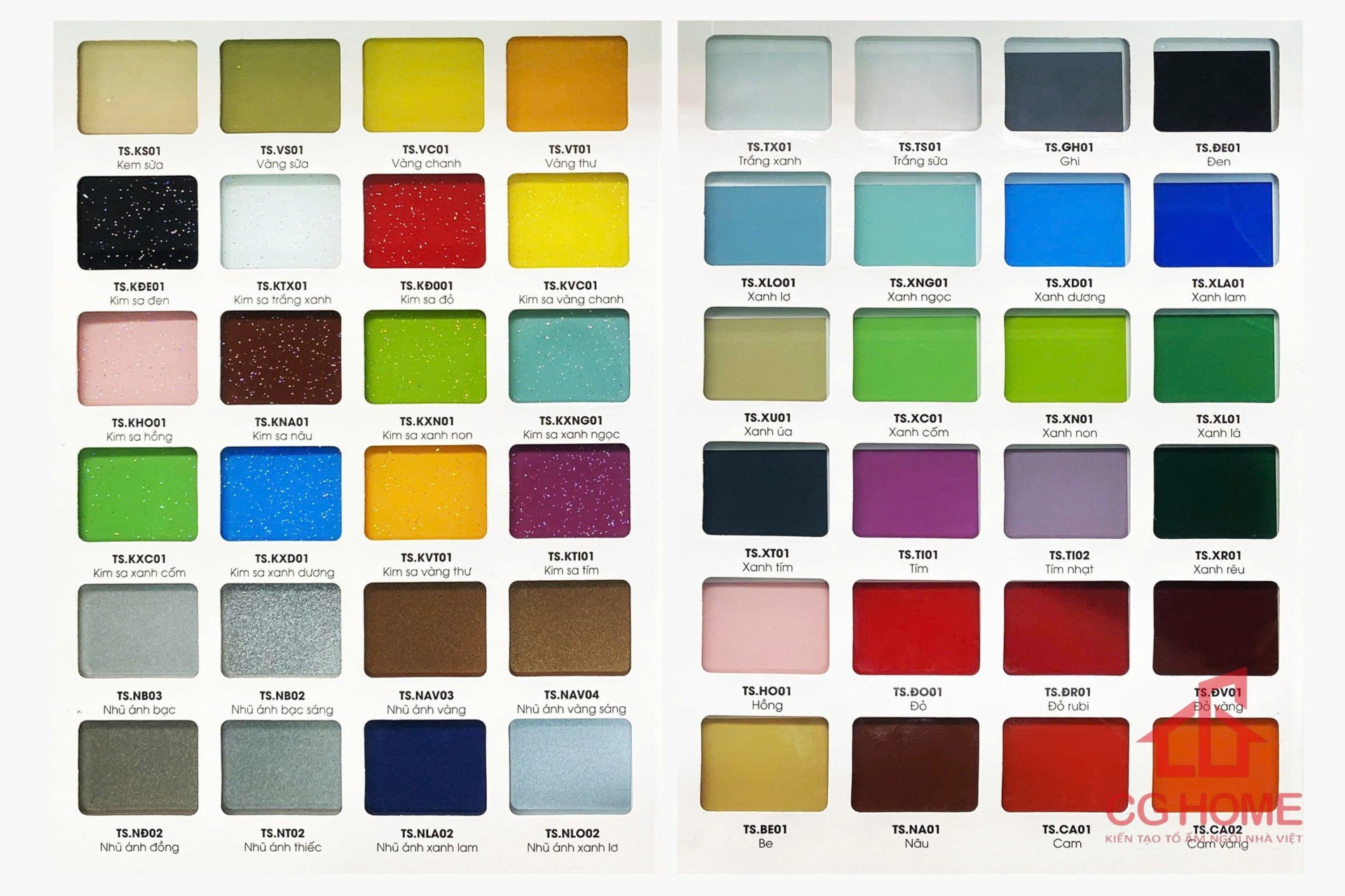 Bảng màu cánh kính tủ bếp