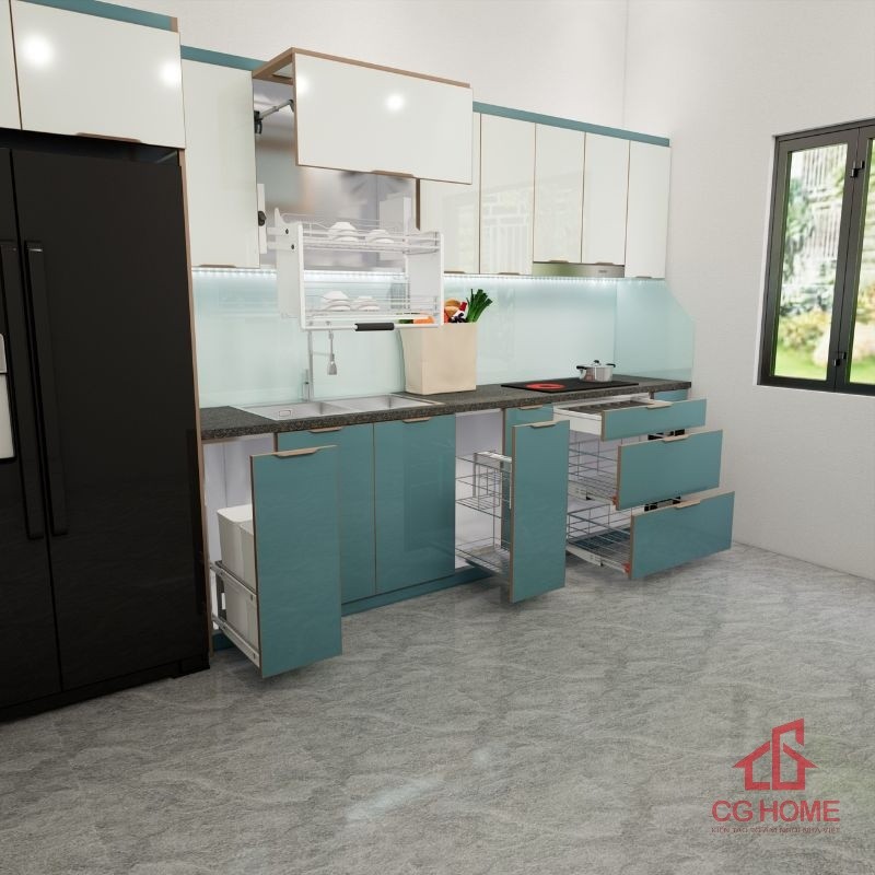 Mẫu tủ bếp inox 304 cánh kính cường lực chữ I mã IKI39TL (4)