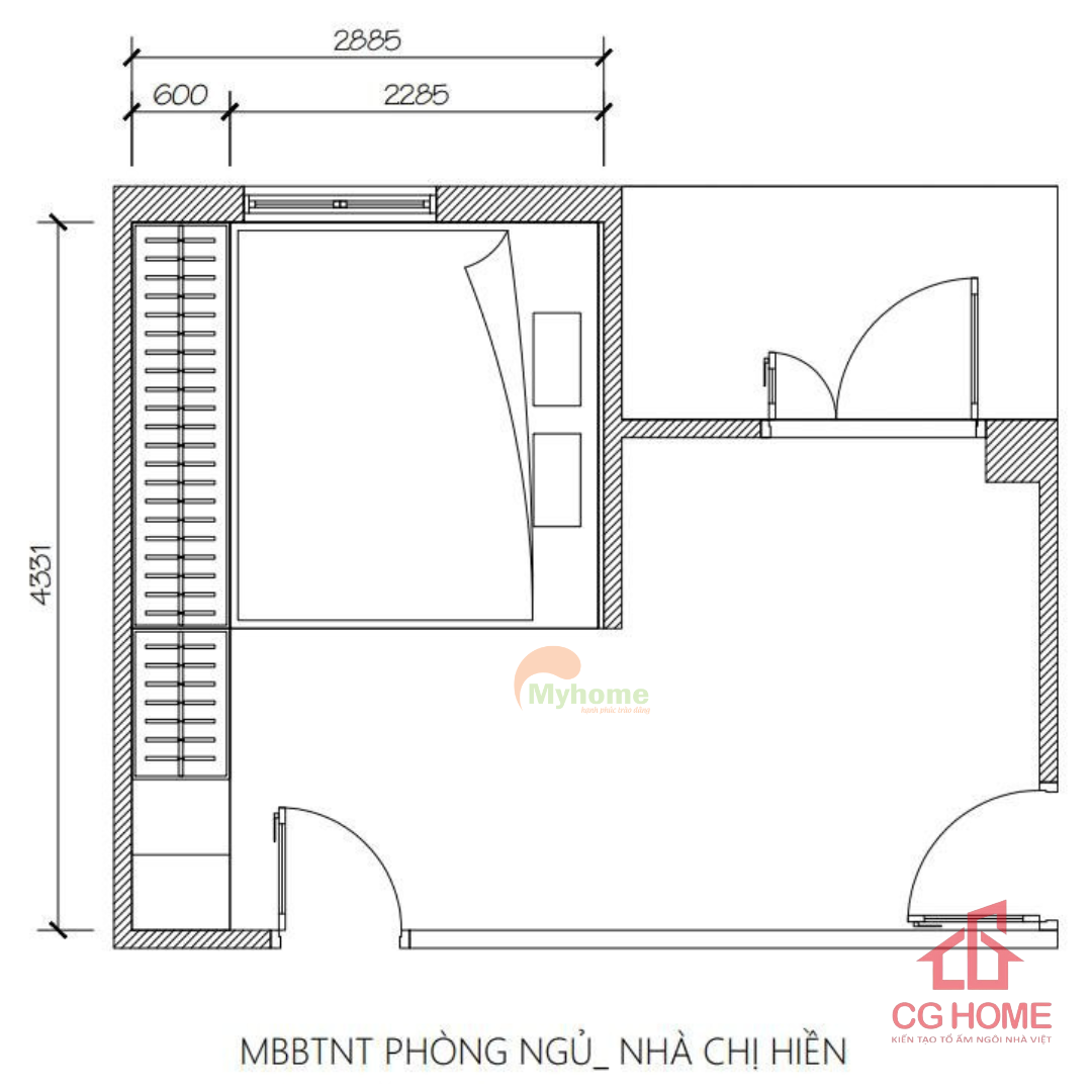 Mặt bằng kích thước phòng ngủ hiện đại sang trọng