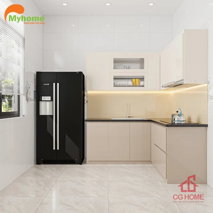 Mẫu Tủ Bếp Inox Cánh Acrylic Chữ L 1.9×1.8m