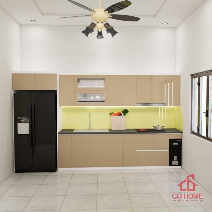 Tủ bếp inox cánh acrylic 3.9m chữ I