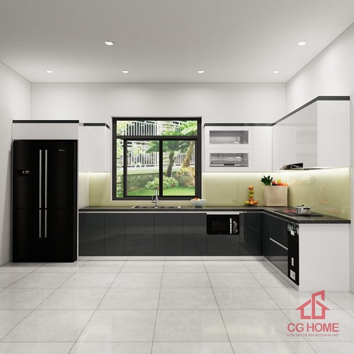 Tủ bếp inox cánh acrylic 6.5m chữ L