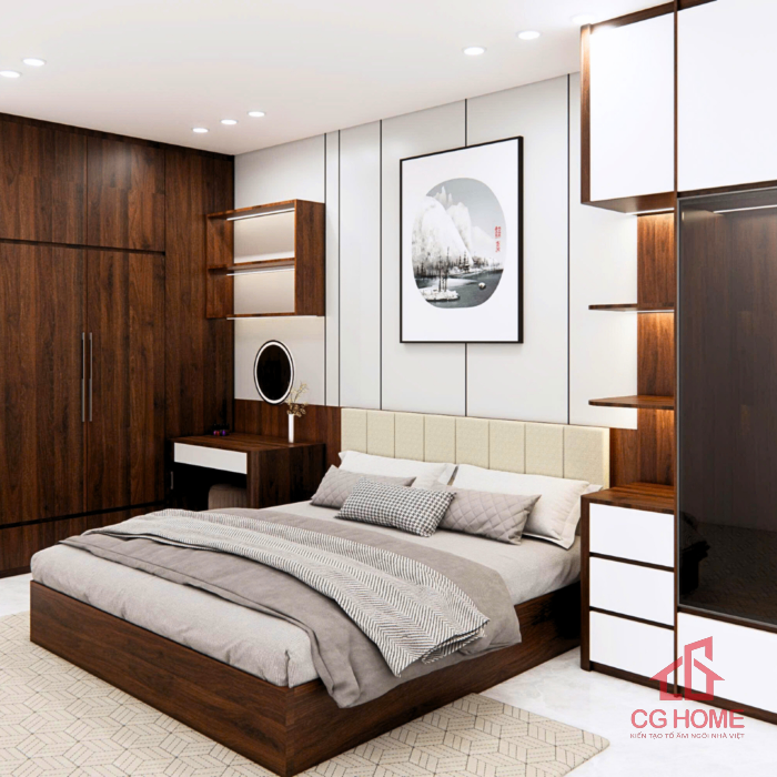 Mẫu Phòng Ngủ Master Tone Màu Tối Giản Diện Tích 20m2