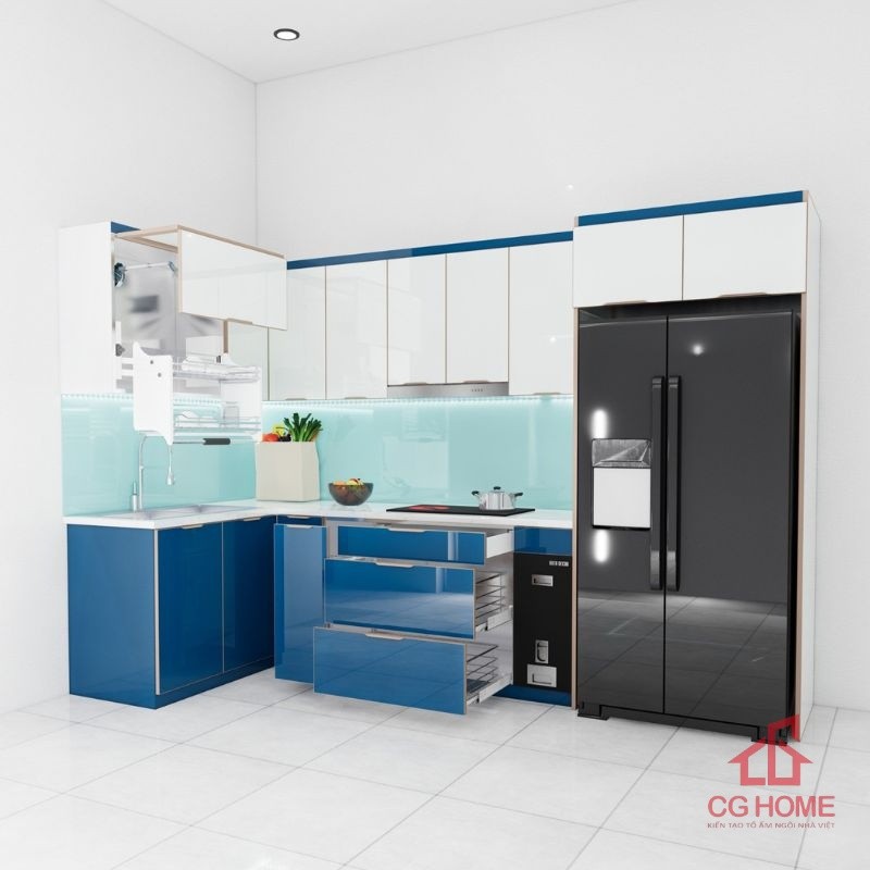 tủ bếp inox cánh kính chữ L mã IKL1533TL (2)