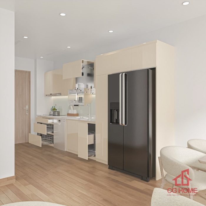 Tủ bếp inox cánh acrylic 4.4m chữ I