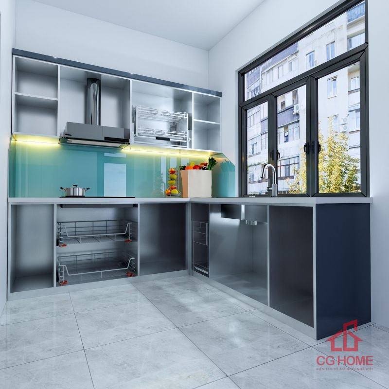 Mẫu tủ bếp inox 304 cánh kính mã IKL2323