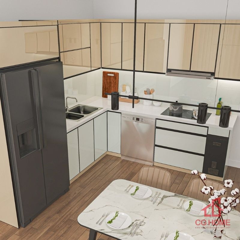 Tủ bếp inox cánh kính chữ L mã IKL2826TL (4)