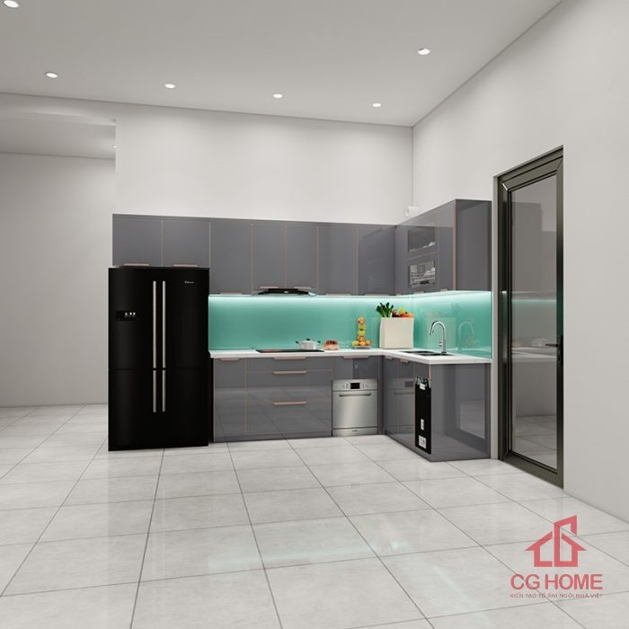 Tủ bếp inox cánh acrylic 3.7m chữ I