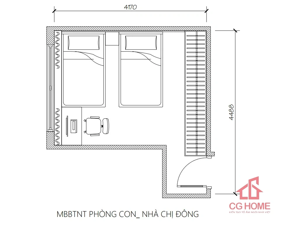 mặt bằng combo nội thất phòng ngủ 18m2