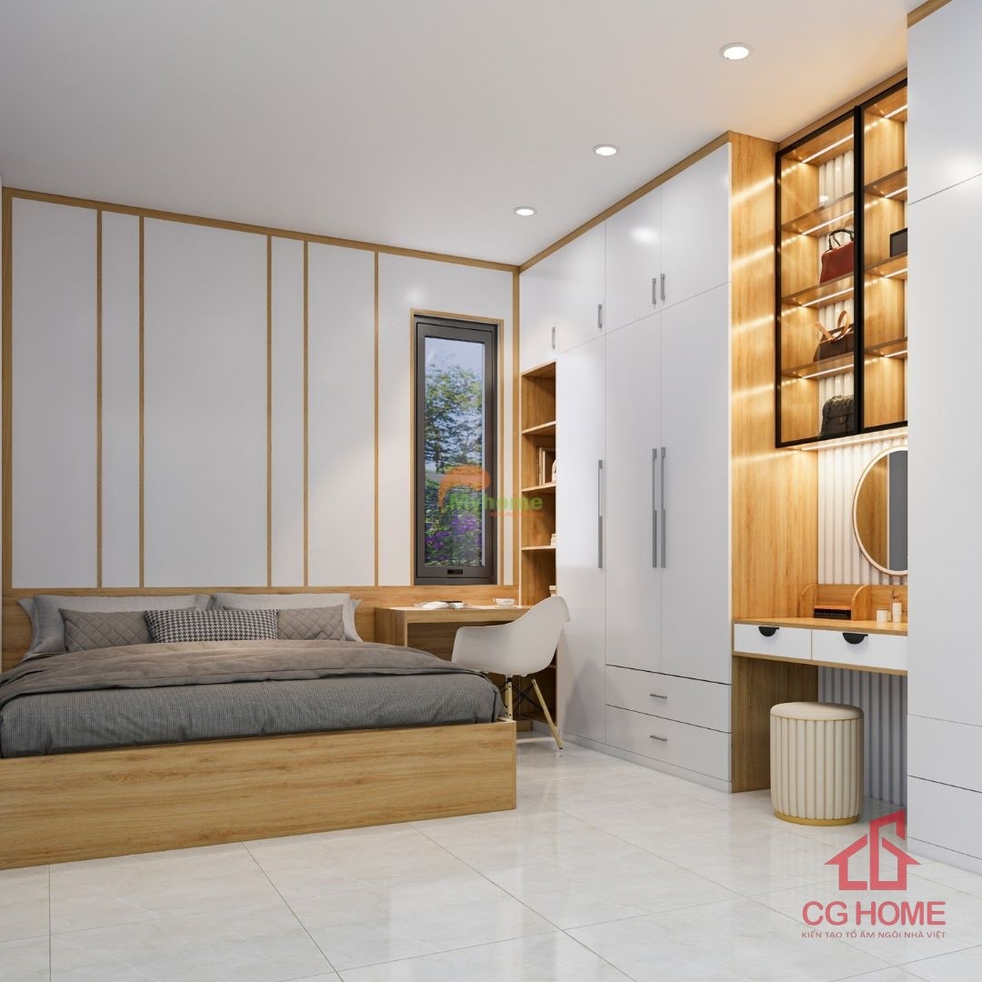 Góc học tập được bố trí khoa học. Thuận tiện trong việc học tập và nghỉ ngơi của bé.