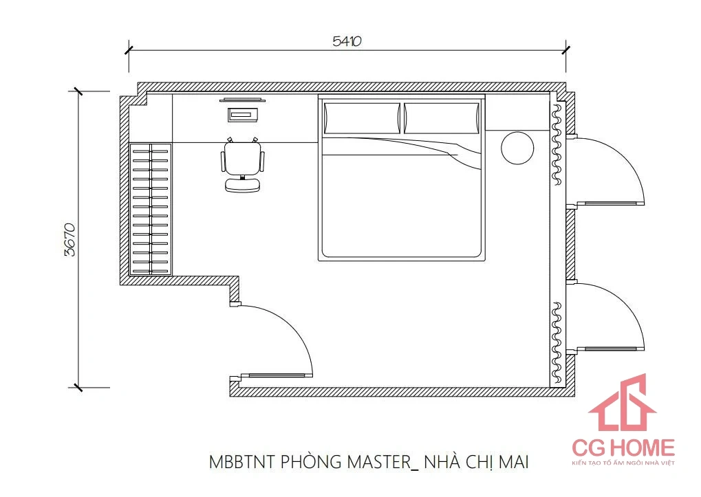 CBPN001 kích thước mặt bằng combo nội thất phòng ngủ 19m2