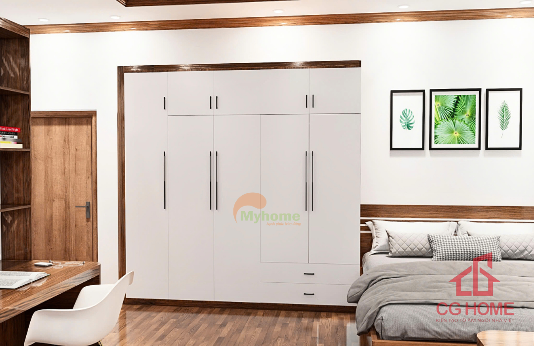 Hệ tủ quần áo âm tường thiết kế tối giản, tăng khả năng lưu trữ và thẩm mỹ