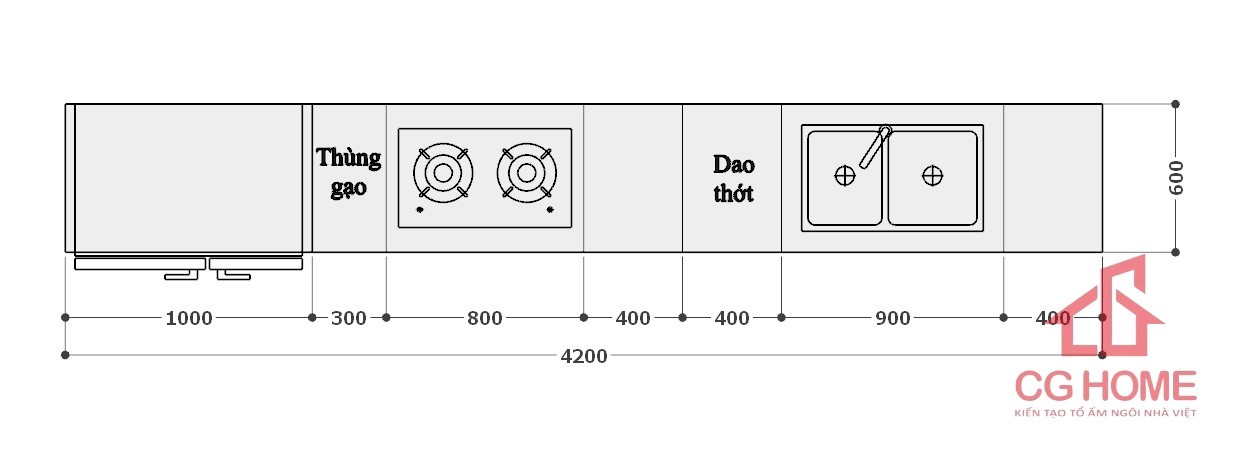 kích thước tủ bếp acrylic IAI42TL
