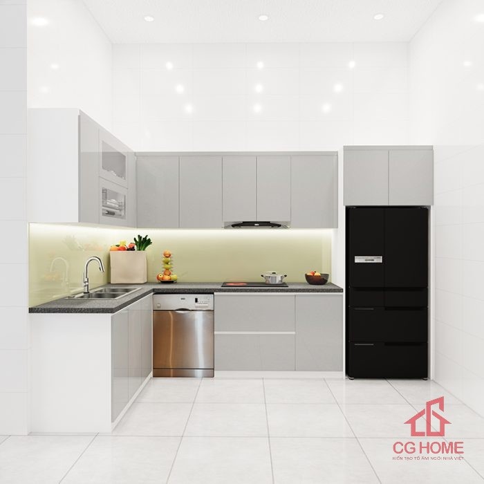 Tủ bếp inox cánh acrylic 5.1m chữ L