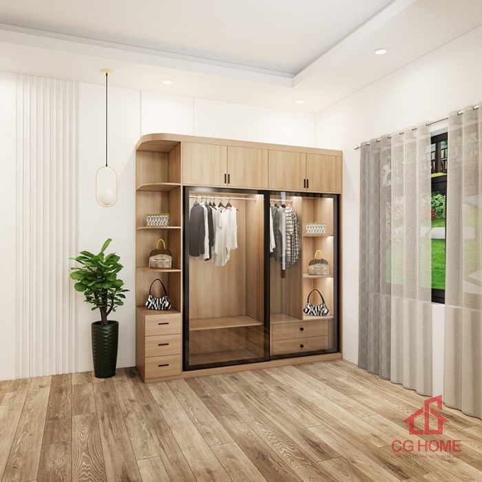 Tủ quần áo 5 buồng 2.25m cánh kính lùa mã TAKLO225-06