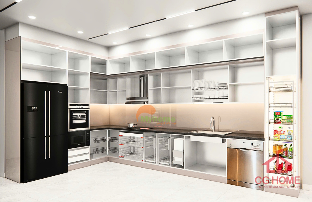 Khung inox bền chắc kết hợp cánh tủ màu kem tinh tế.