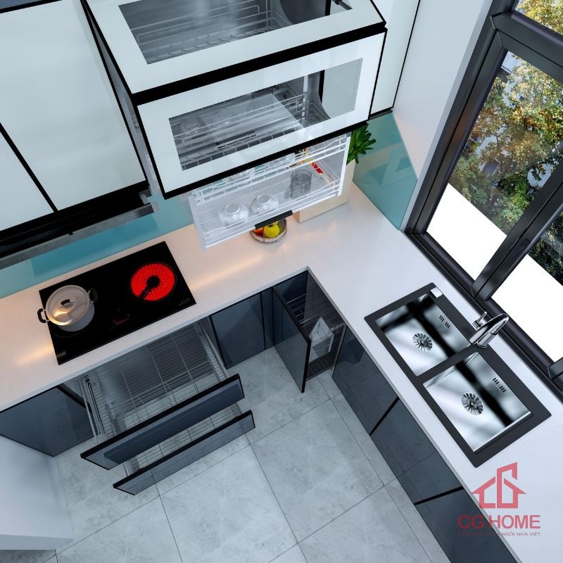 Mẫu tủ bếp inox 304 cánh kính mã IKL2323 (2)