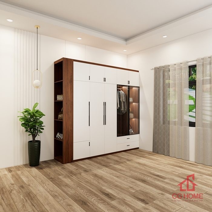 Tủ quần áo 6 buồng 2.5m cánh kính mã TAOK250-06