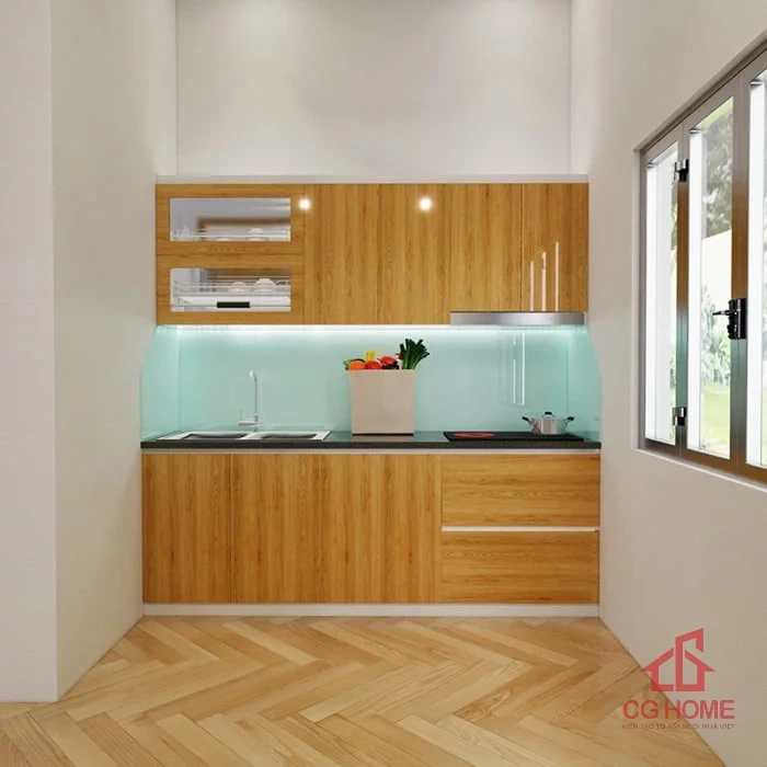 Tủ bếp inox cánh acrylic 2.3m chữ I