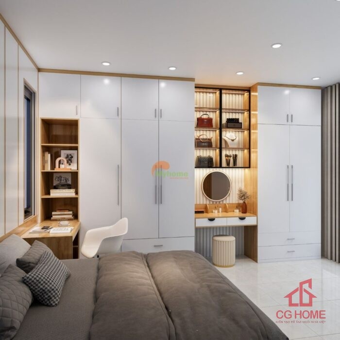 Mẫu Nội Thất Phòng Ngủ Con Gái Có Bàn Trang Điểm 15m2