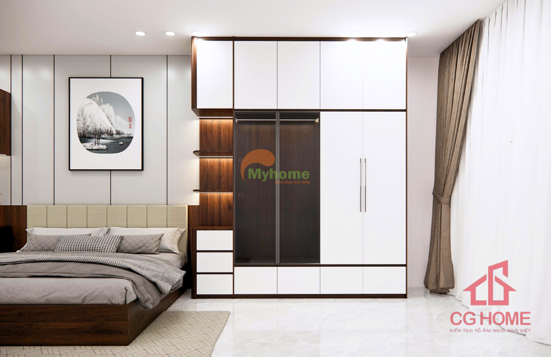 Phòng ngủ được bố trí gọn gàng, tối ưu diện tích nhưng vẫn đảm bảo công năng sử dụng.